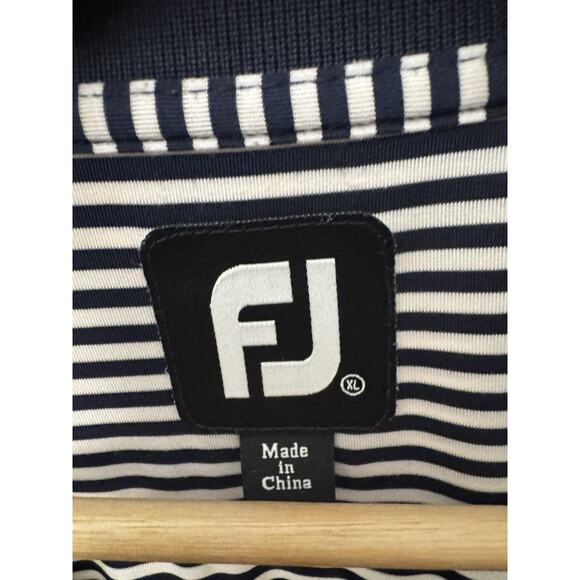 FootJoy Striped Golf Polo XL Navy White 1757 Golf Club FJ Logo - Picture 3 of 9